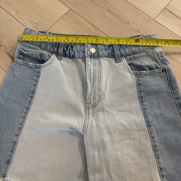 Zara Kids Blue Two-Tone Denim Jean Shorts Frayed Hem Girl's Fashion Size 13-14 - Picture 4 of 5